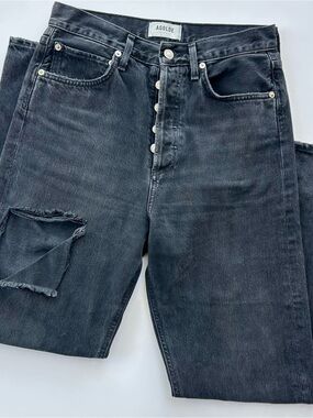 Agolde 90's Button Fly Loose Boyfriend-Inspired Straight-Leg Jeans in Serpent 25
